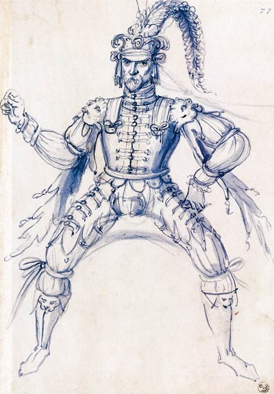 Costume Drawing for a Knight on Horseback by Giuseppe Arcimboldo
